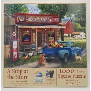 SunsOut 1000 pc Jigsaw Puzzle "A Stop at the Store" Tom Wood 20 in x 27 in 28842